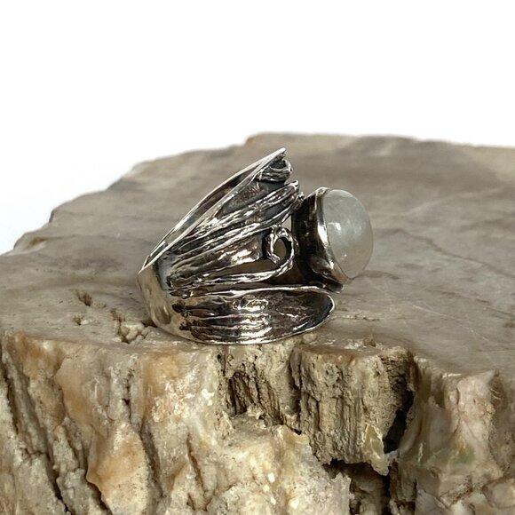 Sterling Silver 925 YS India Modernist Moonstone Wide Band Ring Sz 7.5-7.75 - Picture 11 of 16